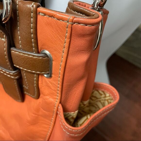 Tignanello Leather Shoulder Handbag Purse Burnt Orange and Brown - Picture 3 of 16